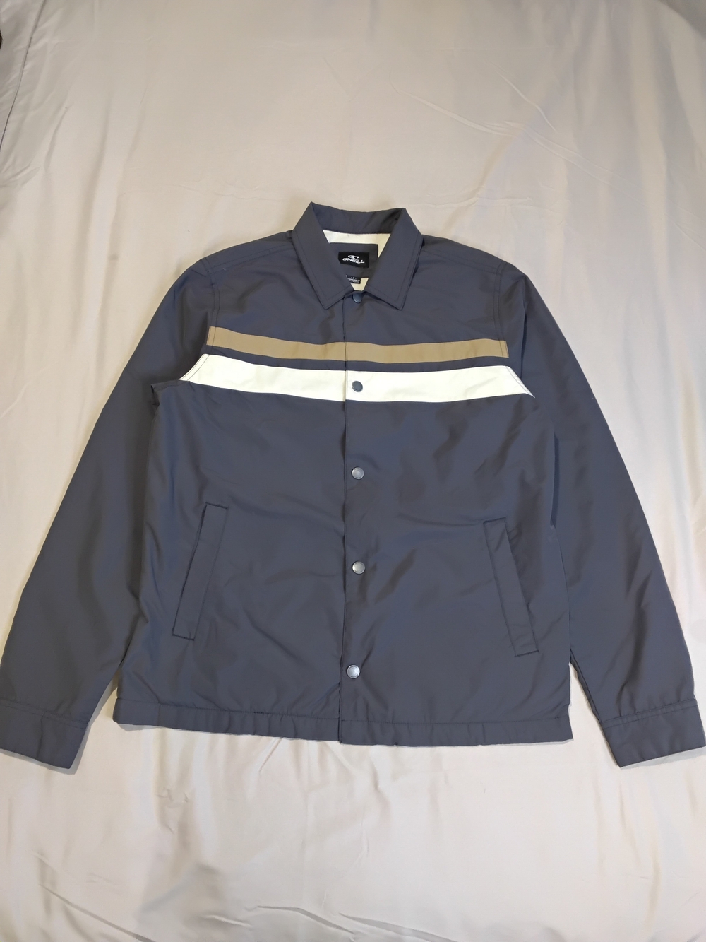 O'Neill United Coaches Fleece Jacket Mens Sz S Gray. White and Tan Stripes